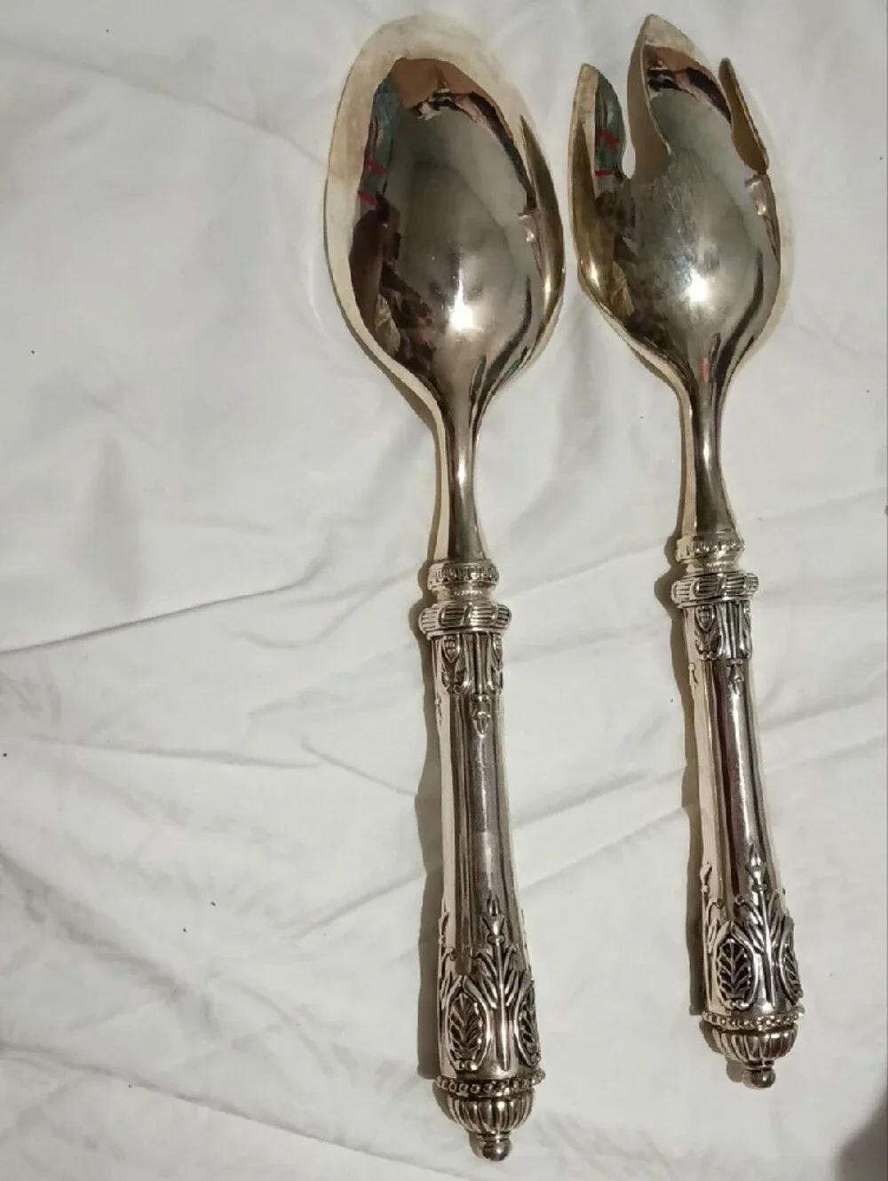 Elegant Silver-Tone Serving Spoon and Fork Set
